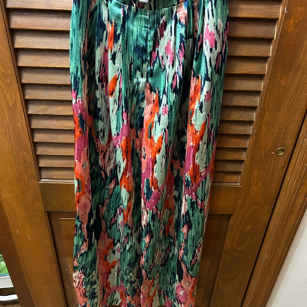 Windsor Green Pink Wide Leg Silk Pants